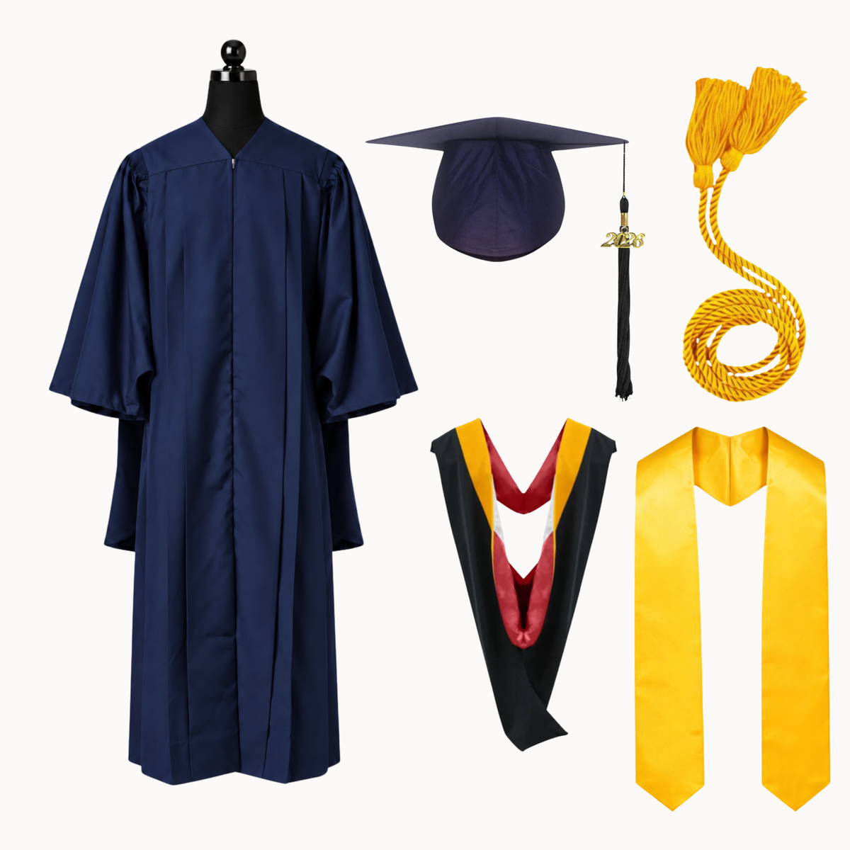 Premium Matte Fluted Master Graduation Package | Gown, Cap, Tassel, Hood, Stoles & Honor Cord