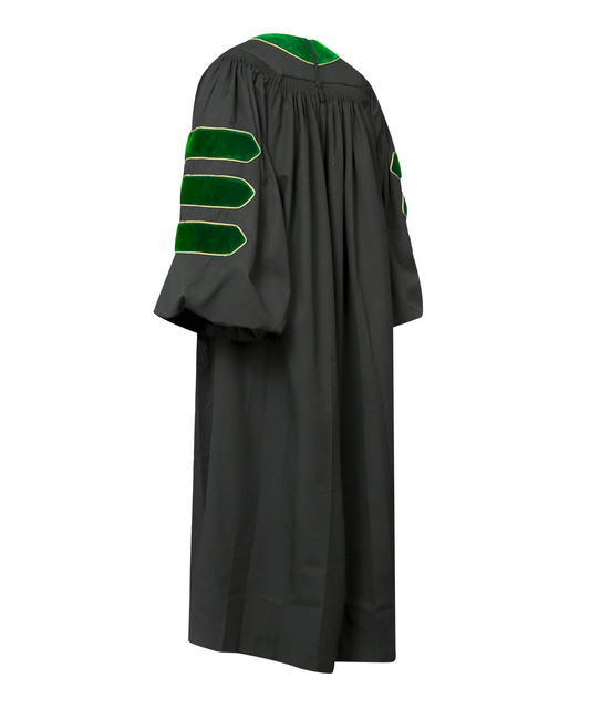 Super Deluxe Doctoral Academic Gown Only - Emerald green with Gold Piping
