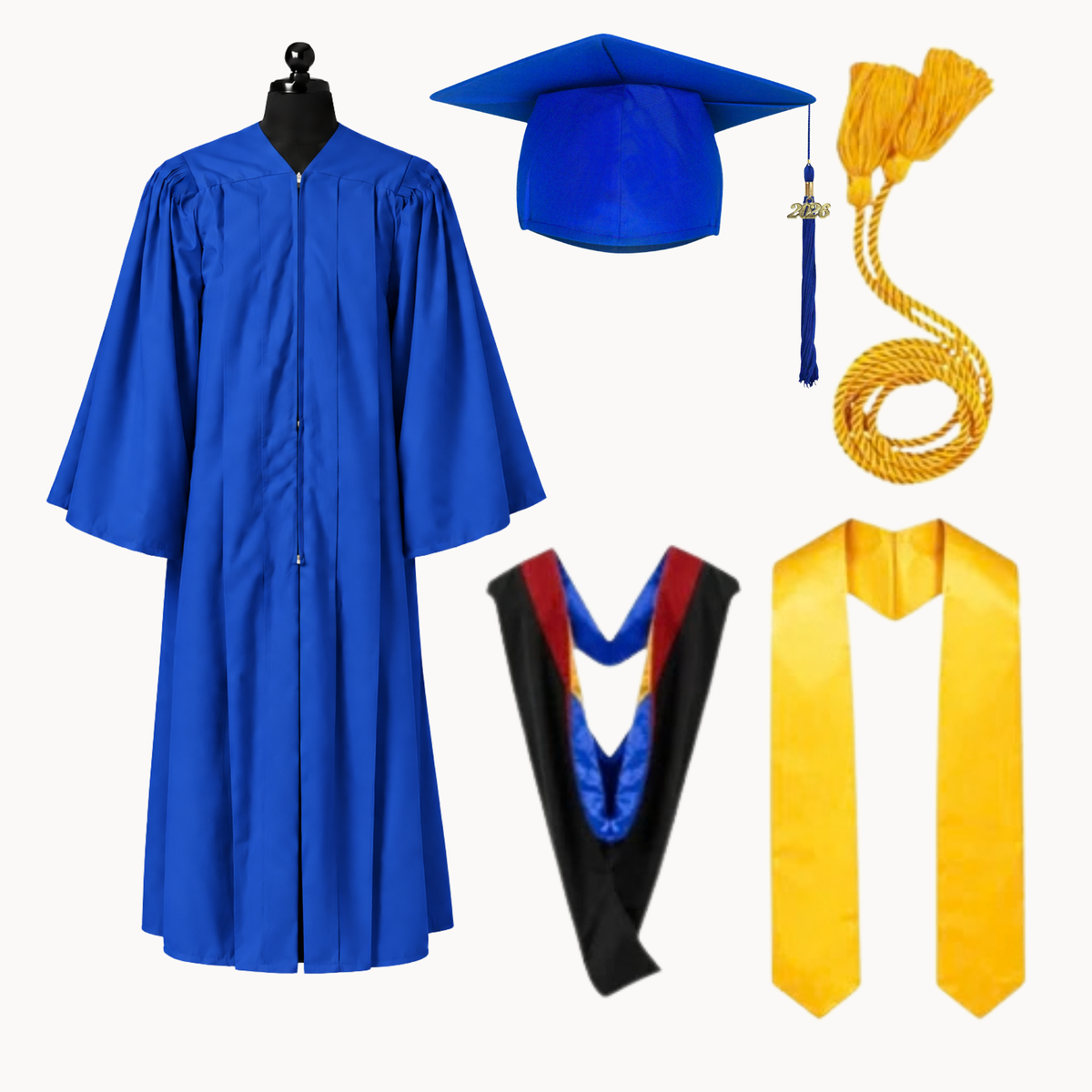 Premium Matte Fluted Bachelor Graduation Package | Gown, Cap, Tassel, Hood, Stole & Honor Cord
