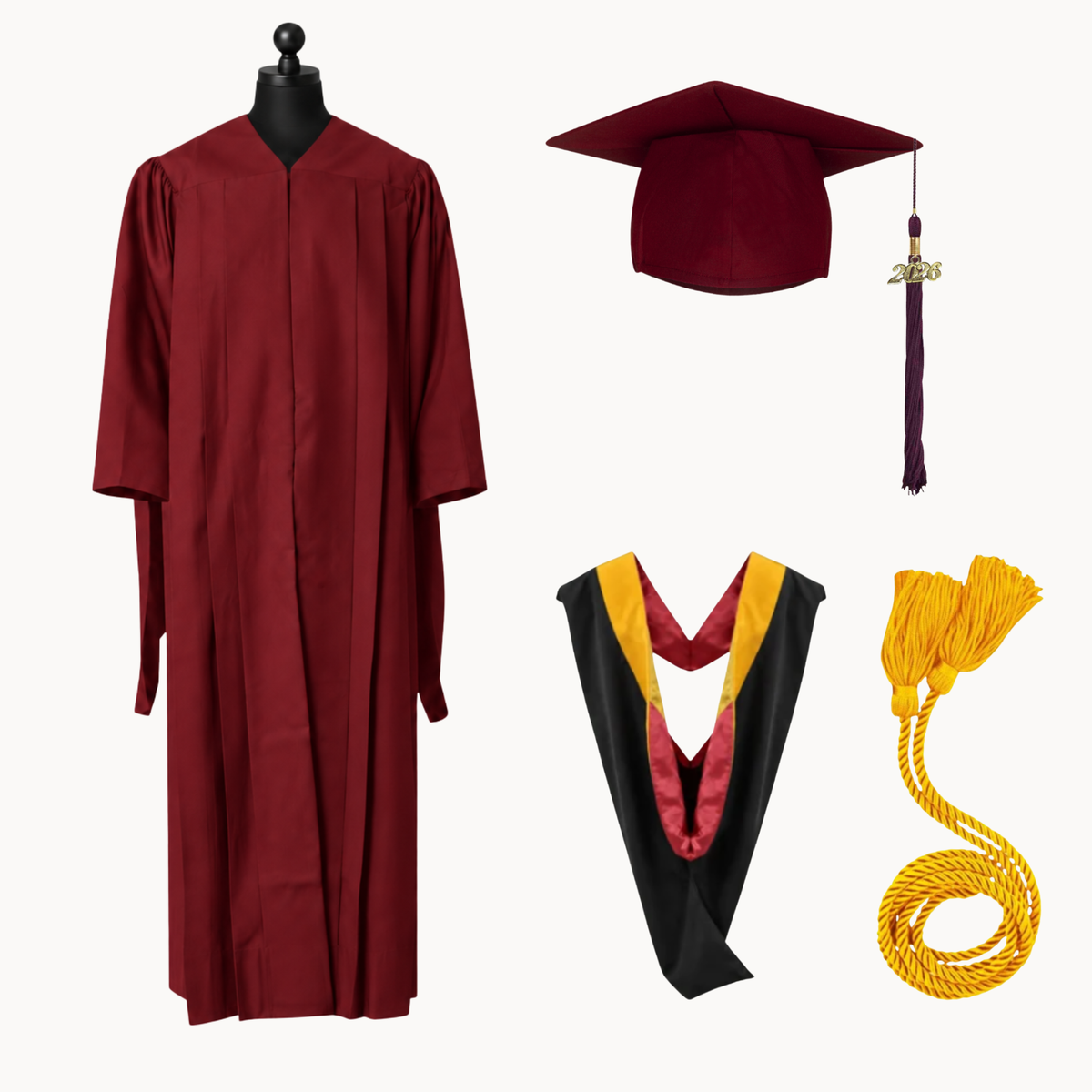 Classic Matte Gathered Master Graduation Package | Gown, Cap, Tassel, Hood & Honor Cord
