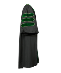 Super Deluxe Doctoral Gown Tam - Emerald green Trim with Gold Piping