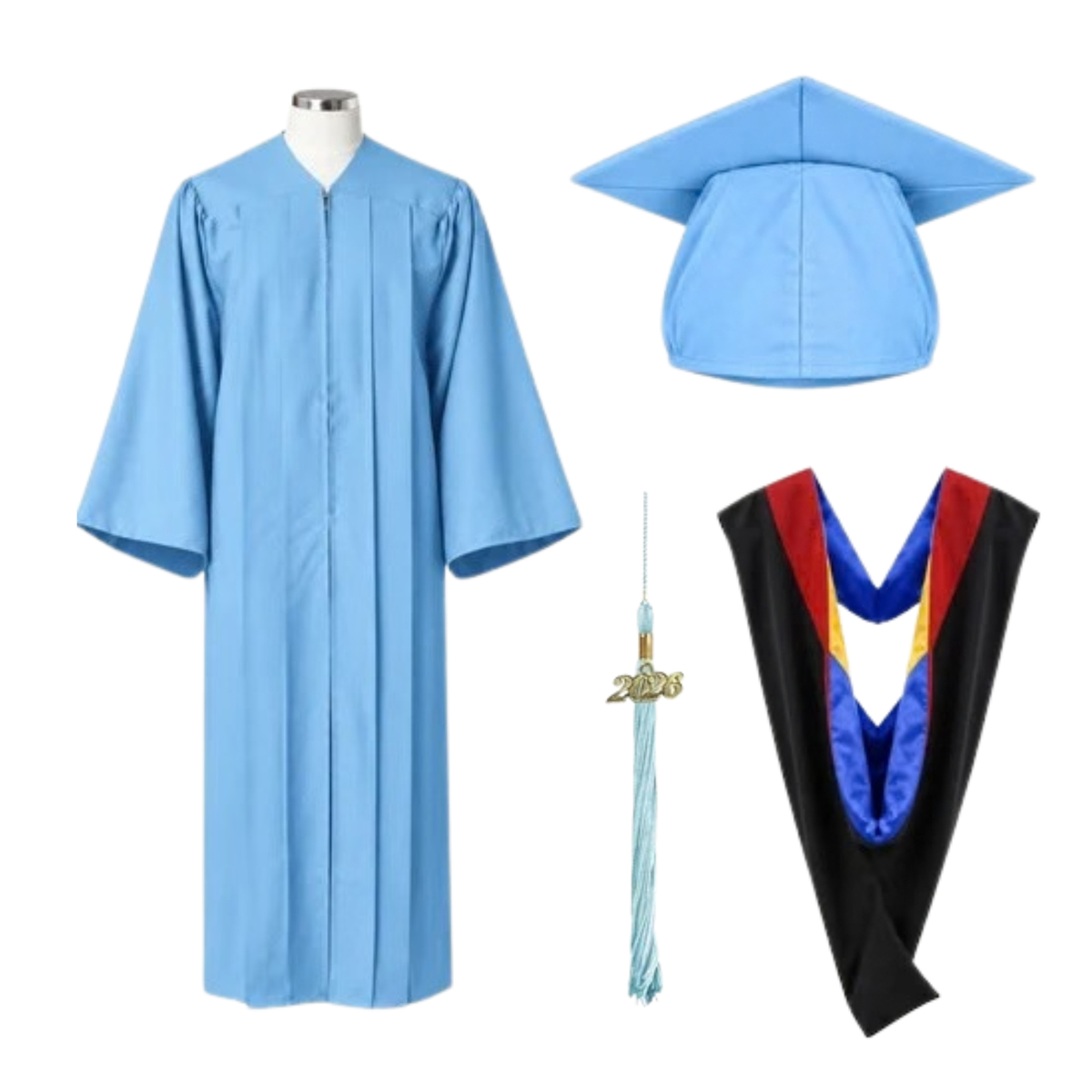 Classic Matte Gathered Bachelor Graduation Gown, Cap, Tassel & Hood Package