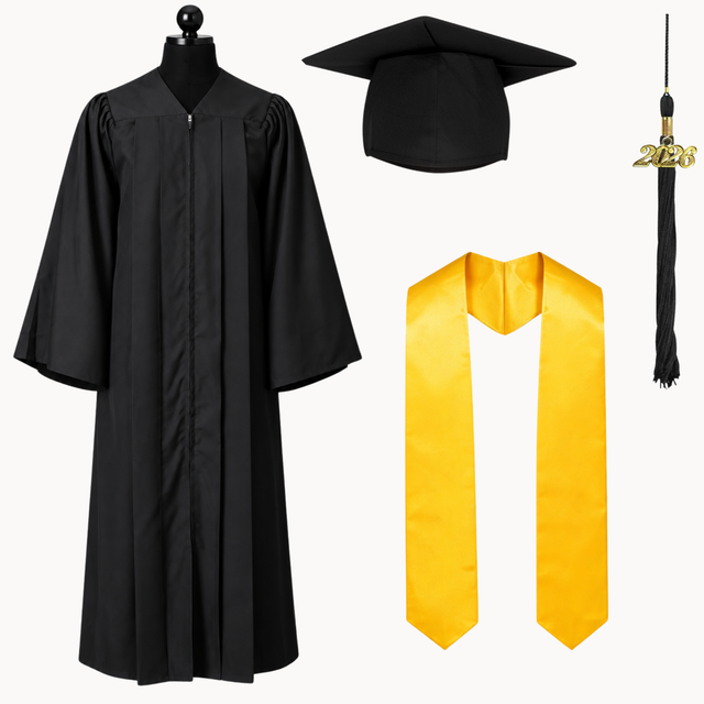 High School Graduation Cap, Gown, Tassel & Stole Package | Premium Matte Finish – 15 Colors