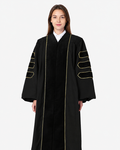 Super Deluxe Doctoral Academic Gown Only - Black with Gold Piping