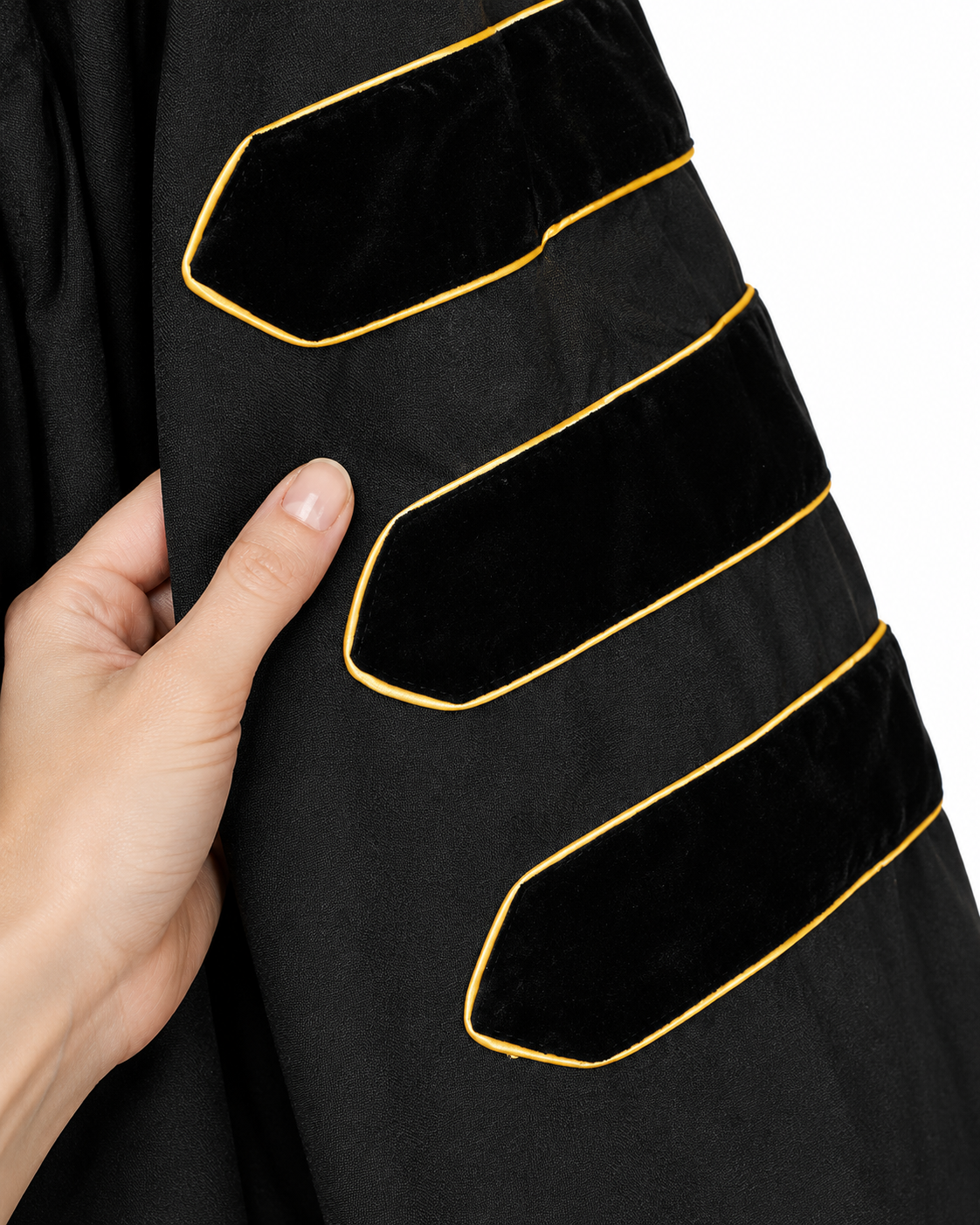 Super Deluxe Black Doctoral Gown Tam & Hood - with Gold Piping