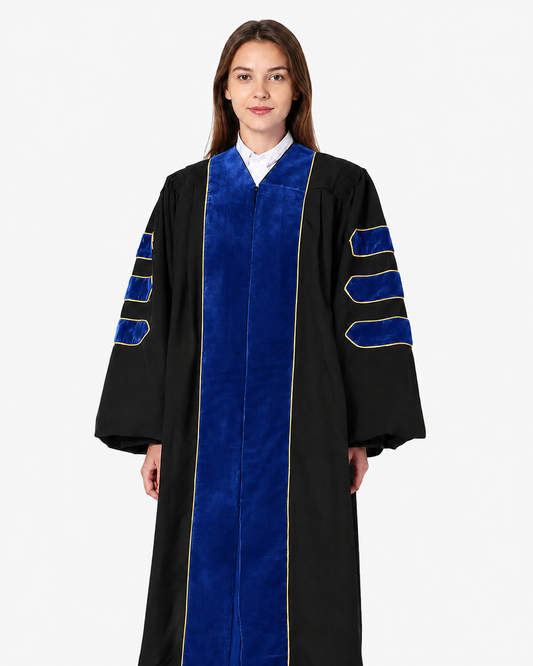 Super Deluxe Doctoral Academic Gown Only - Royal Blue with Gold Piping