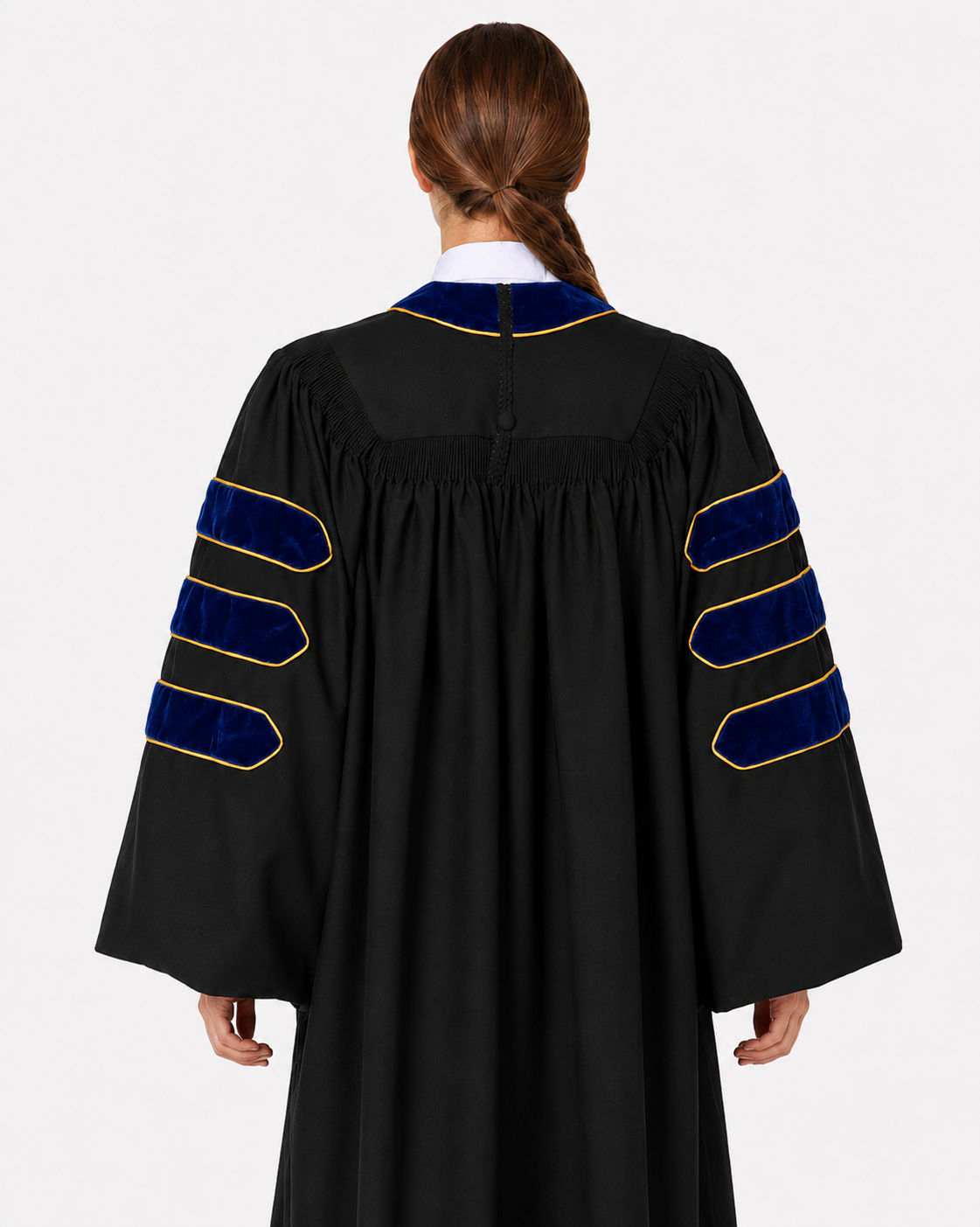 Super Deluxe Doctoral Gown Tam - Royal Blue Trim with Gold Piping