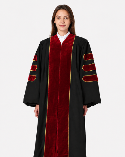 Super Deluxe Doctoral Academic Gown Only - Red with Gold Piping