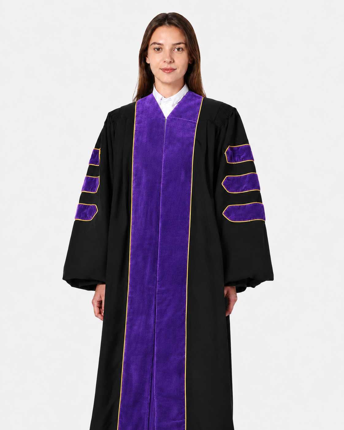Super Deluxe Doctoral Academic Gown Only - Purple with Gold Piping