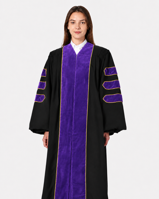 Super Deluxe Doctoral Academic Gown Only - Purple with Gold Piping