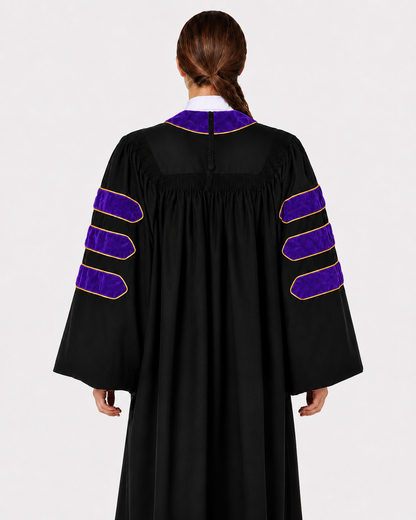 Super Deluxe Doctoral Gown Tam -Purple Trim with Gold Piping