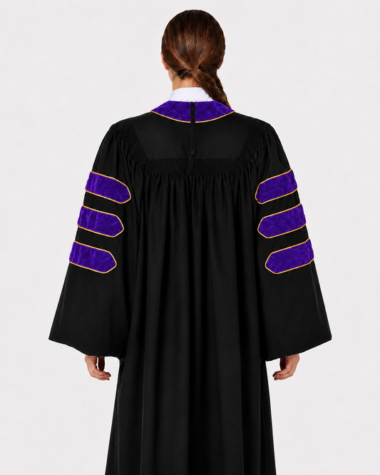 Super Deluxe Doctoral Gown Tam -Purple Trim with Gold Piping