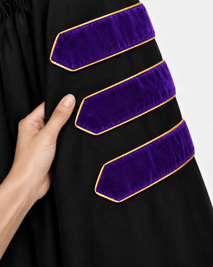 Super Deluxe Doctoral Gown Tam -Purple Trim with Gold Piping