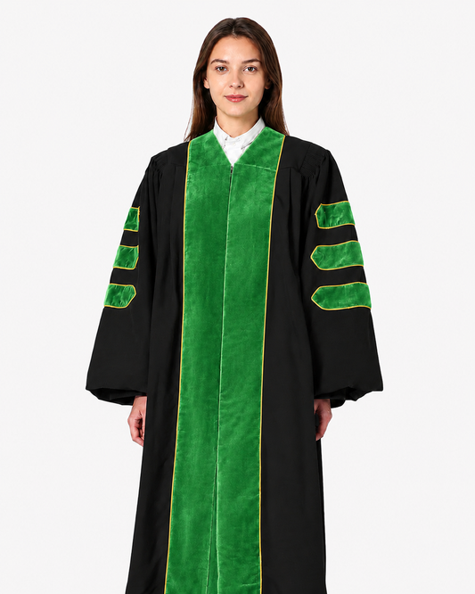 Super Deluxe Doctoral Academic Gown Only - Kelly Green with Gold Piping