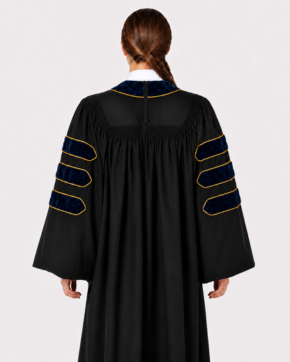 Super Deluxe Doctoral Academic Gown Only - Navy Blue with Gold Piping
