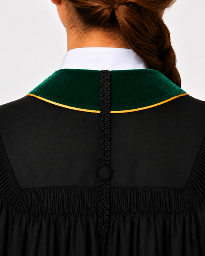 Super Deluxe Doctoral Gown Tam - Emerald green Trim with Gold Piping
