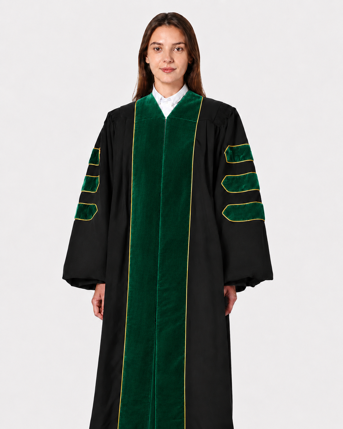 Super Deluxe Doctoral Academic Gown Only - Emerald green with Gold Piping