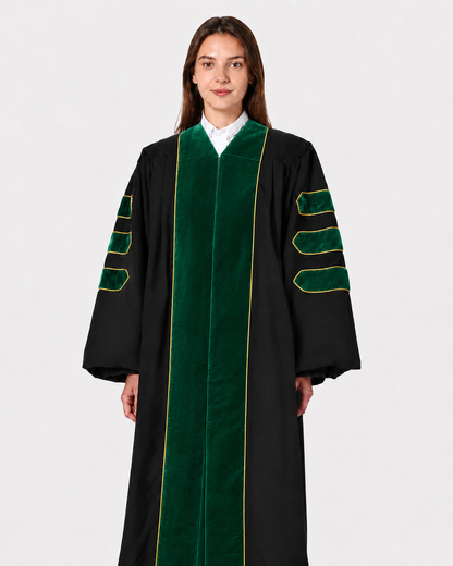 Super Deluxe Doctoral Academic Gown Only - Emerald green with Gold Piping