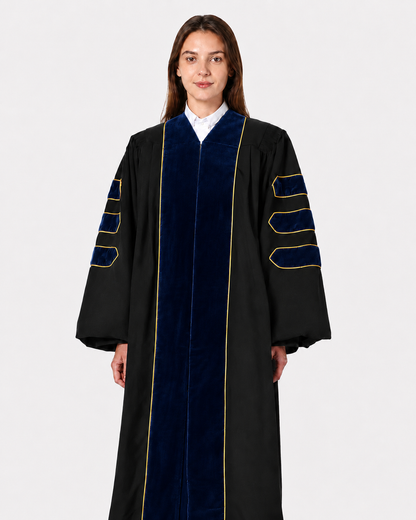 Super Deluxe Doctoral Academic Gown Only - Navy Blue with Gold Piping