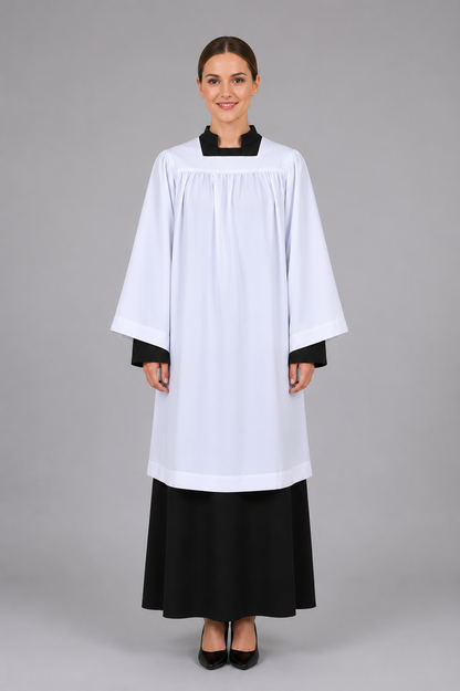 Economy Square Neckline Surplice - White
