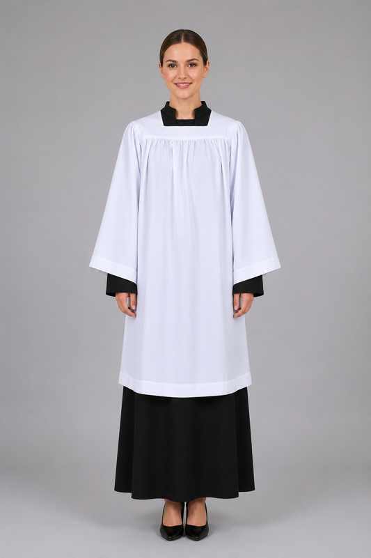 Economy Square Neckline Surplice - White