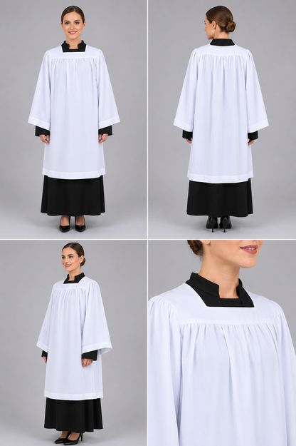 Economy Square Neckline Surplice - White