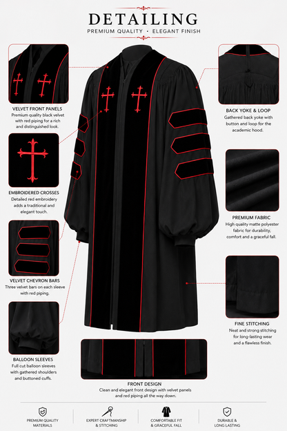 Premium Deluxe Black Dr. of Divinity Clergy Robe