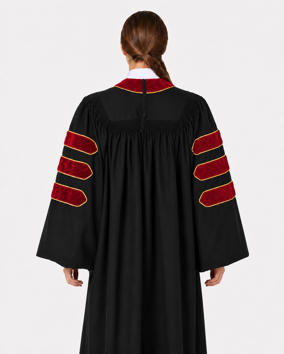 Super Deluxe Doctoral Gown Tam - Scarlet Trim with Gold Piping