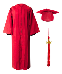 Red High School Cap Tassel  and Gown Set Matte