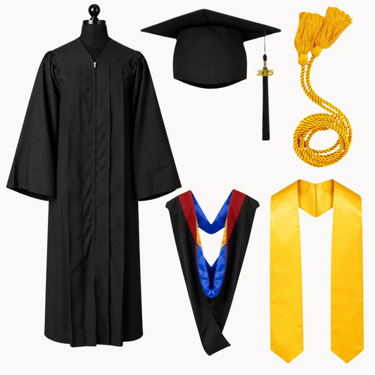Classic Matte Gathered Bachelor Graduation Package | Gown, Cap, Tassel, Hood, Stole & Honor Cord