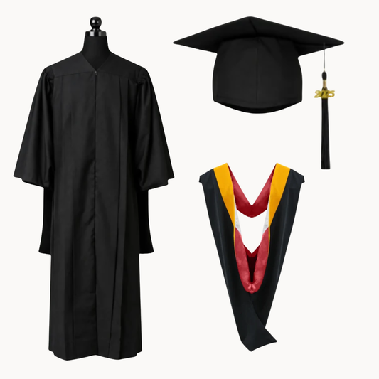 Premium Matte Fluted Master Graduation Gown, Cap, Tassel & Hood Package