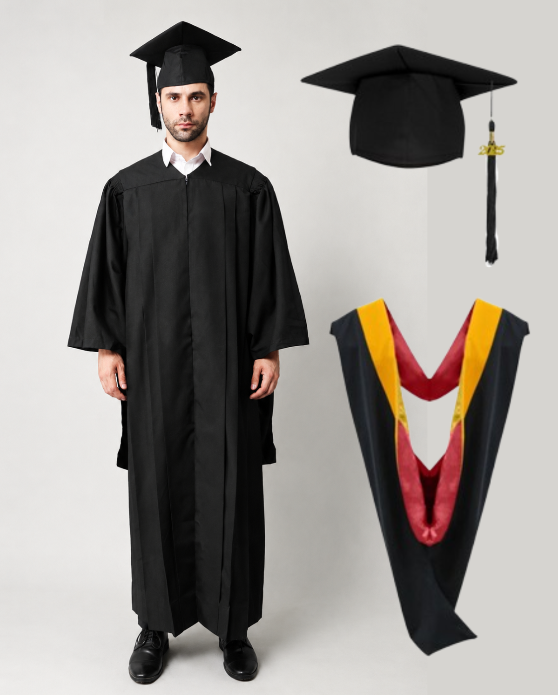 Premium Matte Fluted Master Graduation Gown Cap Tassel Hood Package