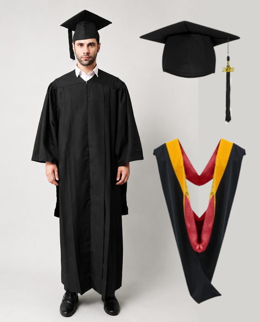 Premium Matte Fluted Master Graduation Gown Cap Tassel Hood Package