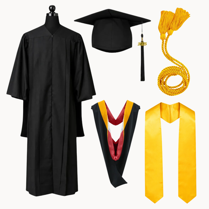 Premium Matte Fluted Master Graduation Package | Gown, Cap, Tassel, Hood, Stoles & Honor Cord