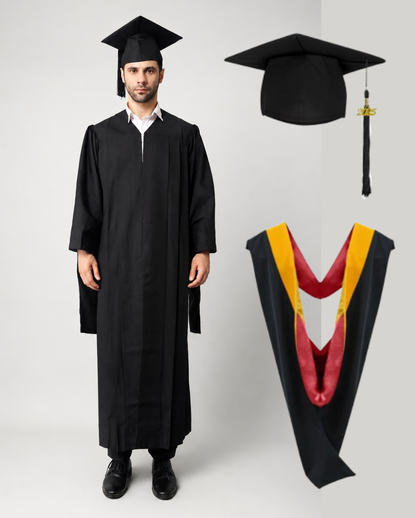 Classic Matte Gathered Master Graduation Gown Cap Tassel Hood Package