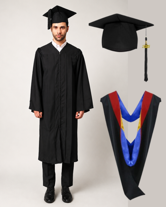 Classic Matte Gathered Bachelor Graduation Gown Cap Tassel  Hood Package