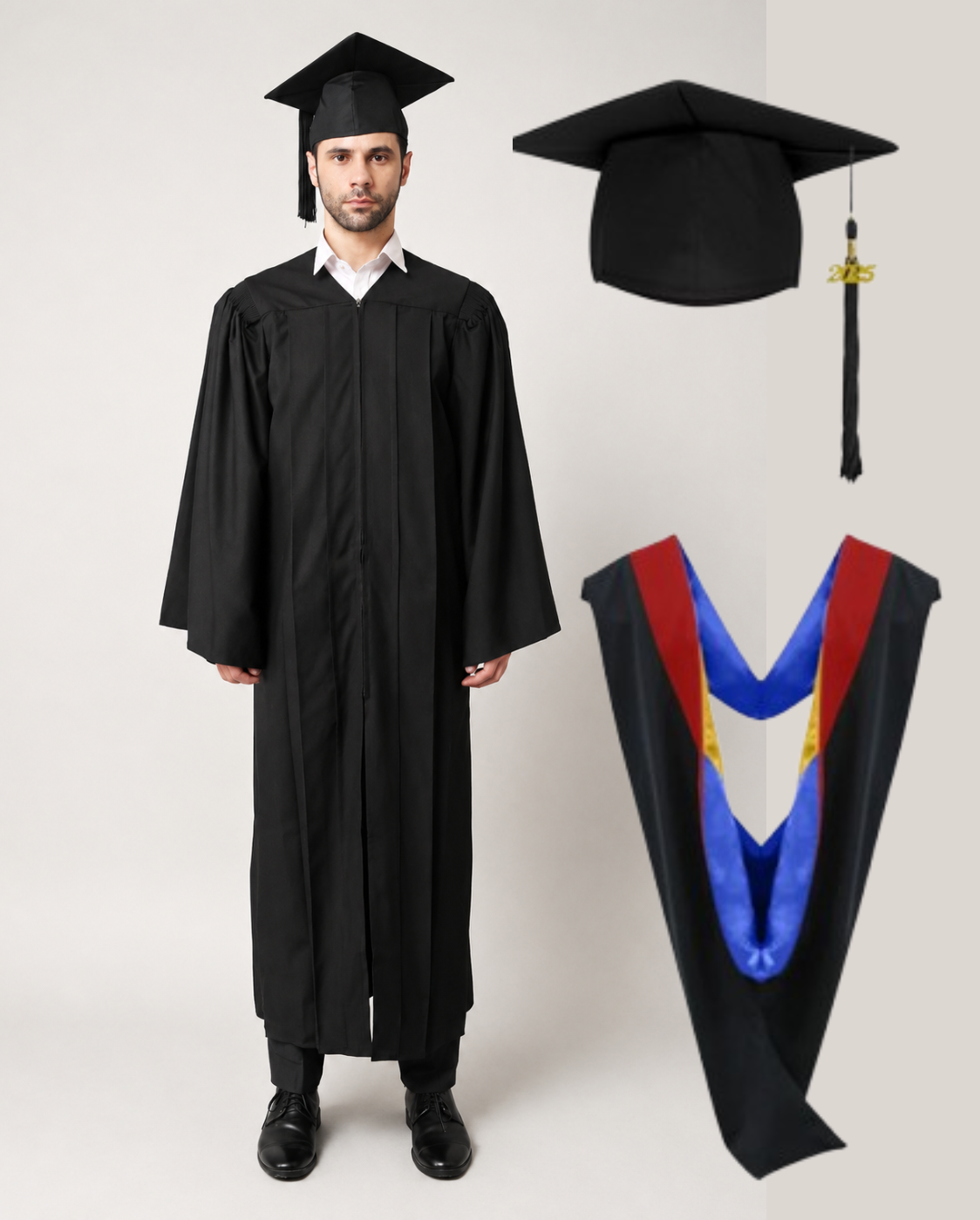 Premium Matte Fluted Bachelor Graduation Gown Cap Tassel  Hood Package