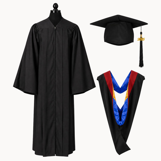 Classic Matte Gathered Bachelor Graduation Gown, Cap, Tassel & Hood Package