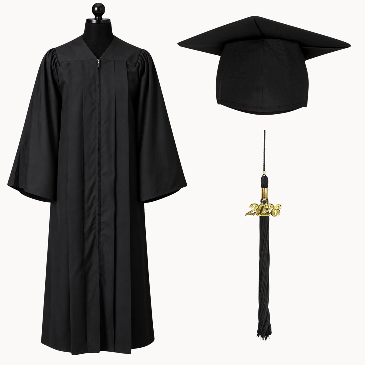 Classic Gathered Bachelor Graduation Gown, Cap & Tassel Package