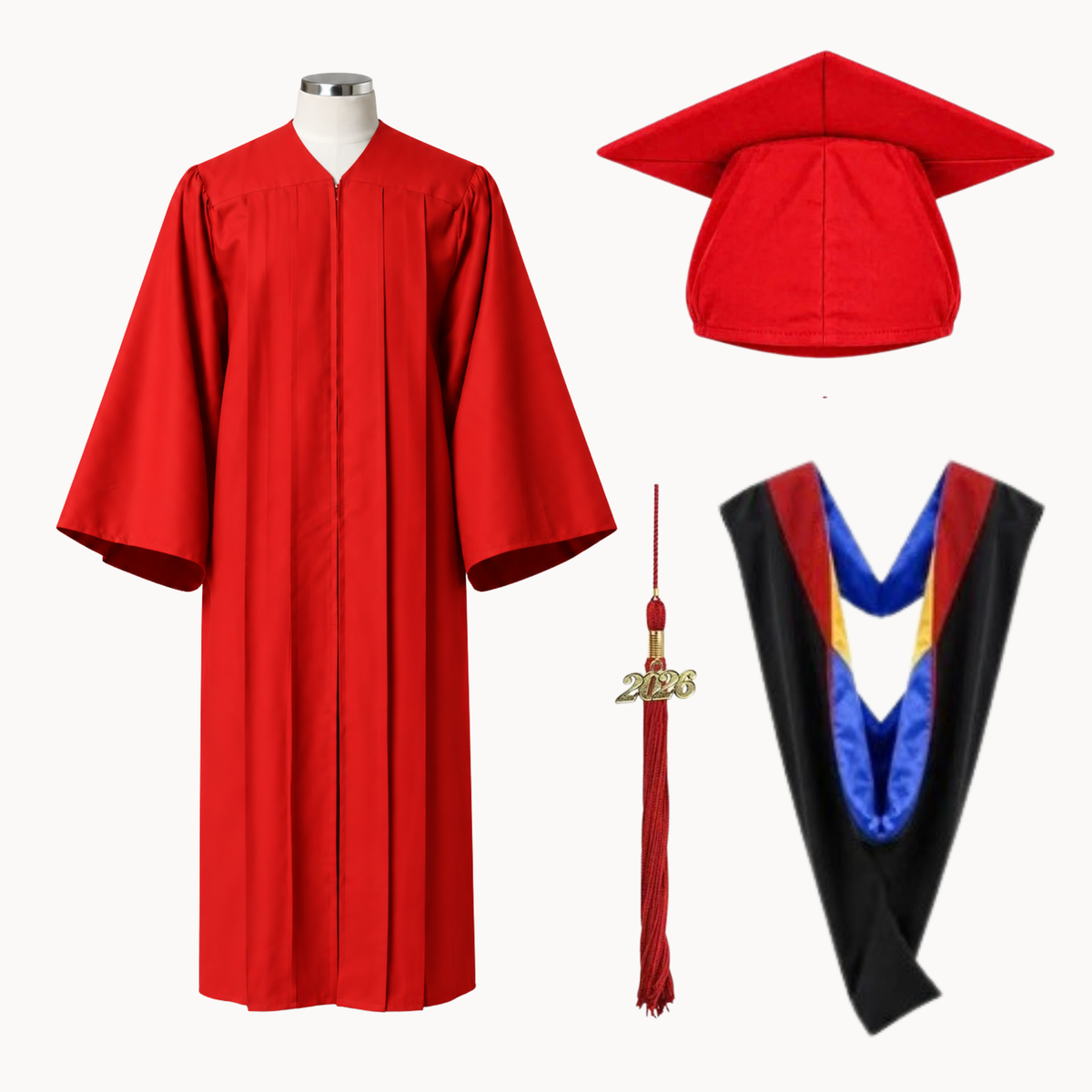 Classic Matte Gathered Bachelor Graduation Gown, Cap, Tassel & Hood Package